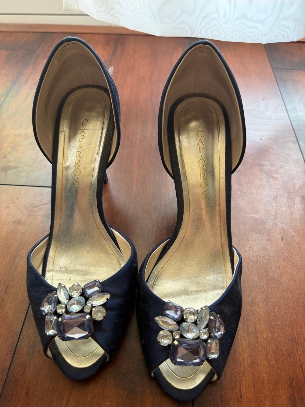 Caparros Navy Crystal Embellished D'Orsay Heels